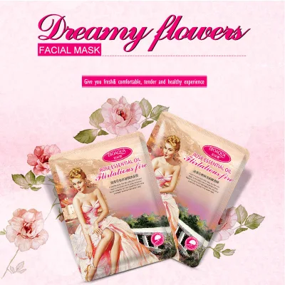 OEM Romantic Flower Hidratante Brightening Máscara Facial Cosméticos Máscara Facial Lençol Moist Go Pores Whitening Skin Care Brand